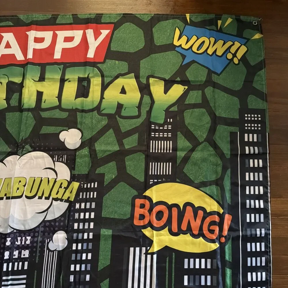 Turtles Theme Happy Birthday 3x5 Ft. Banner Cartoon 44 x 70